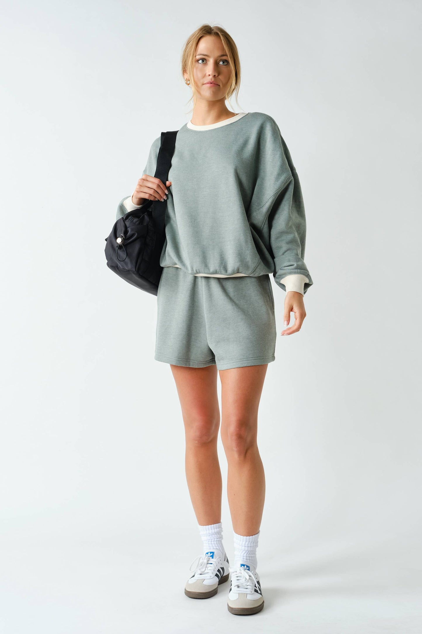 Cotton Fleece Contrast Crewneck Set