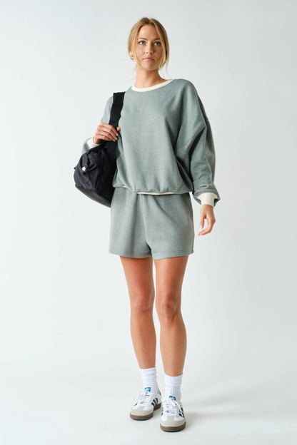Cotton Fleece Contrast Crewneck Set