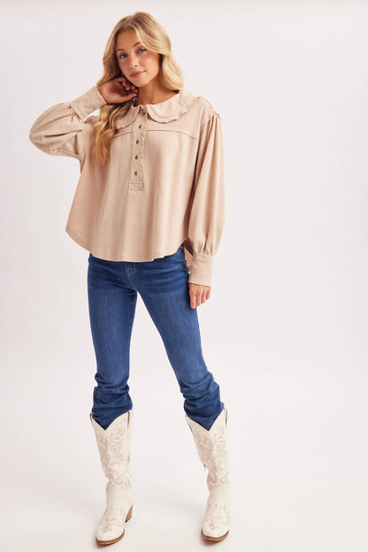 Collar Waffle Knit Top