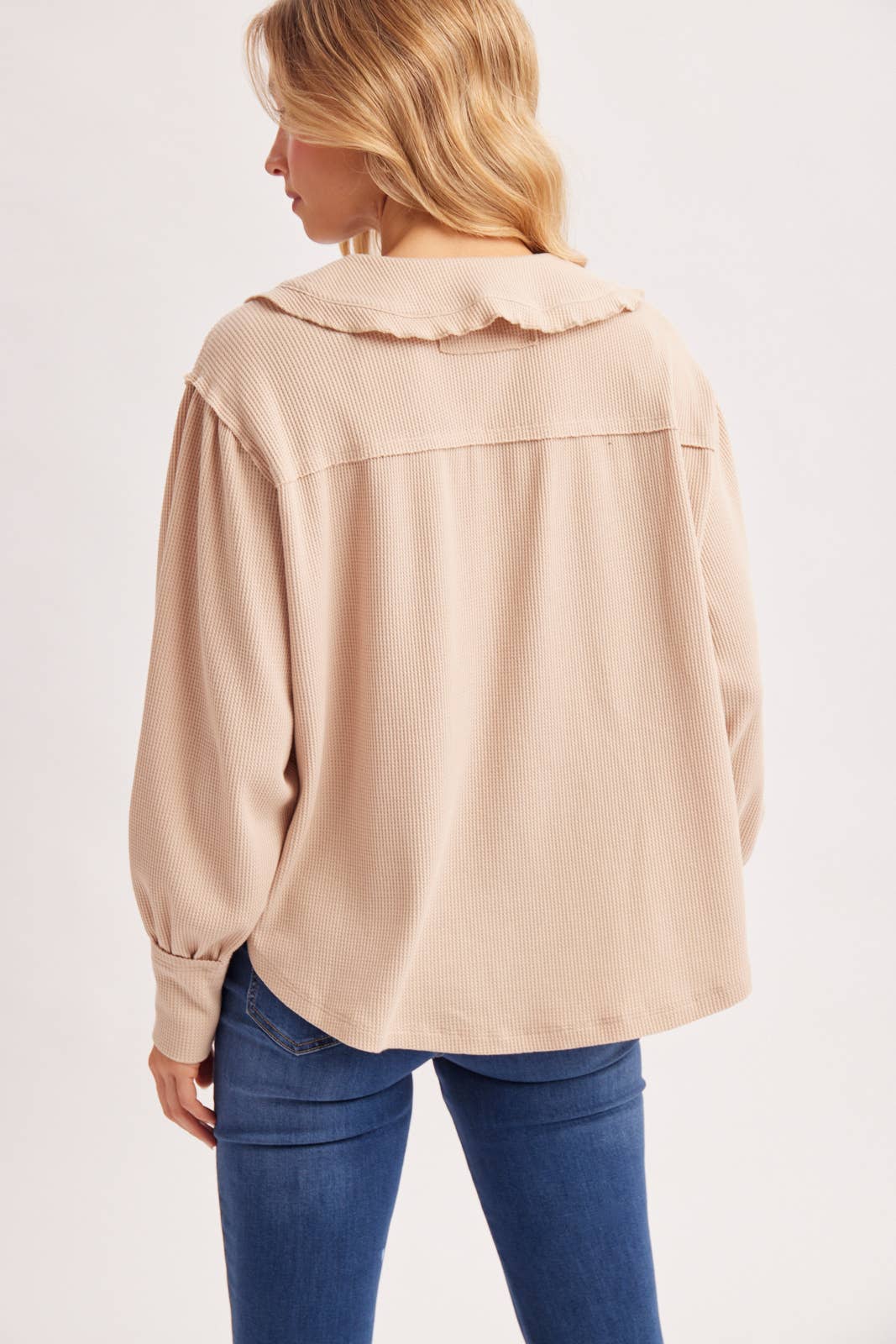 Collar Waffle Knit Top