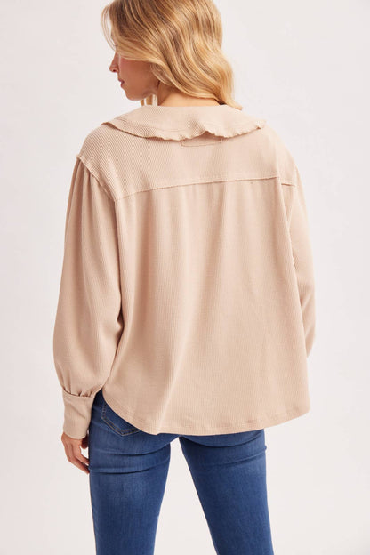 Collar Waffle Knit Top