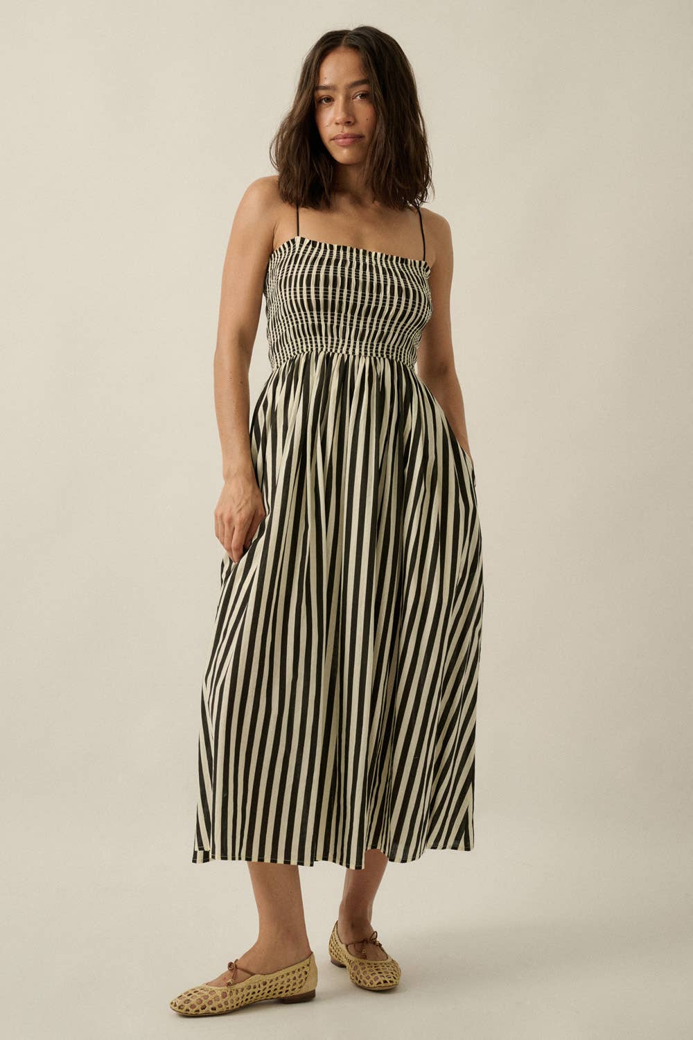 Striped Smocked Midi Dress