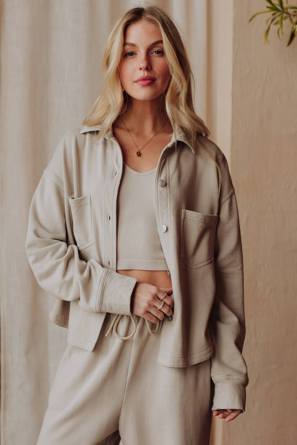 Lt. Gray Cropped Washed Soft Button Up