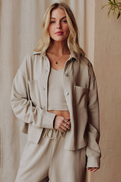 Lt. Gray Cropped Washed Soft Button Up