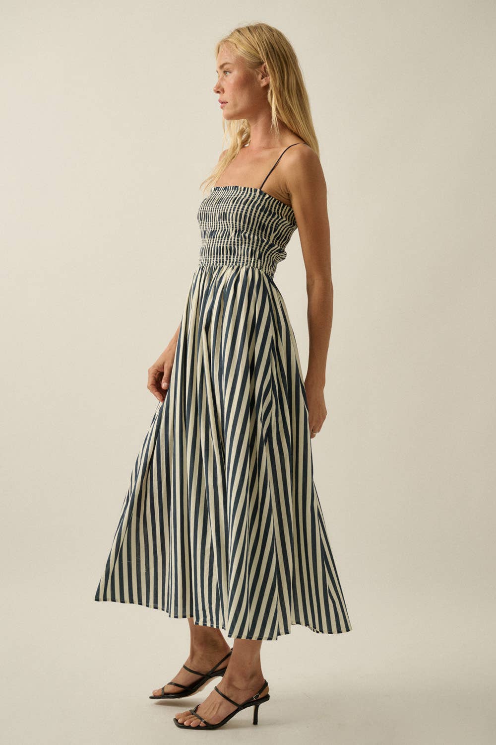 Striped Smocked Midi Dress