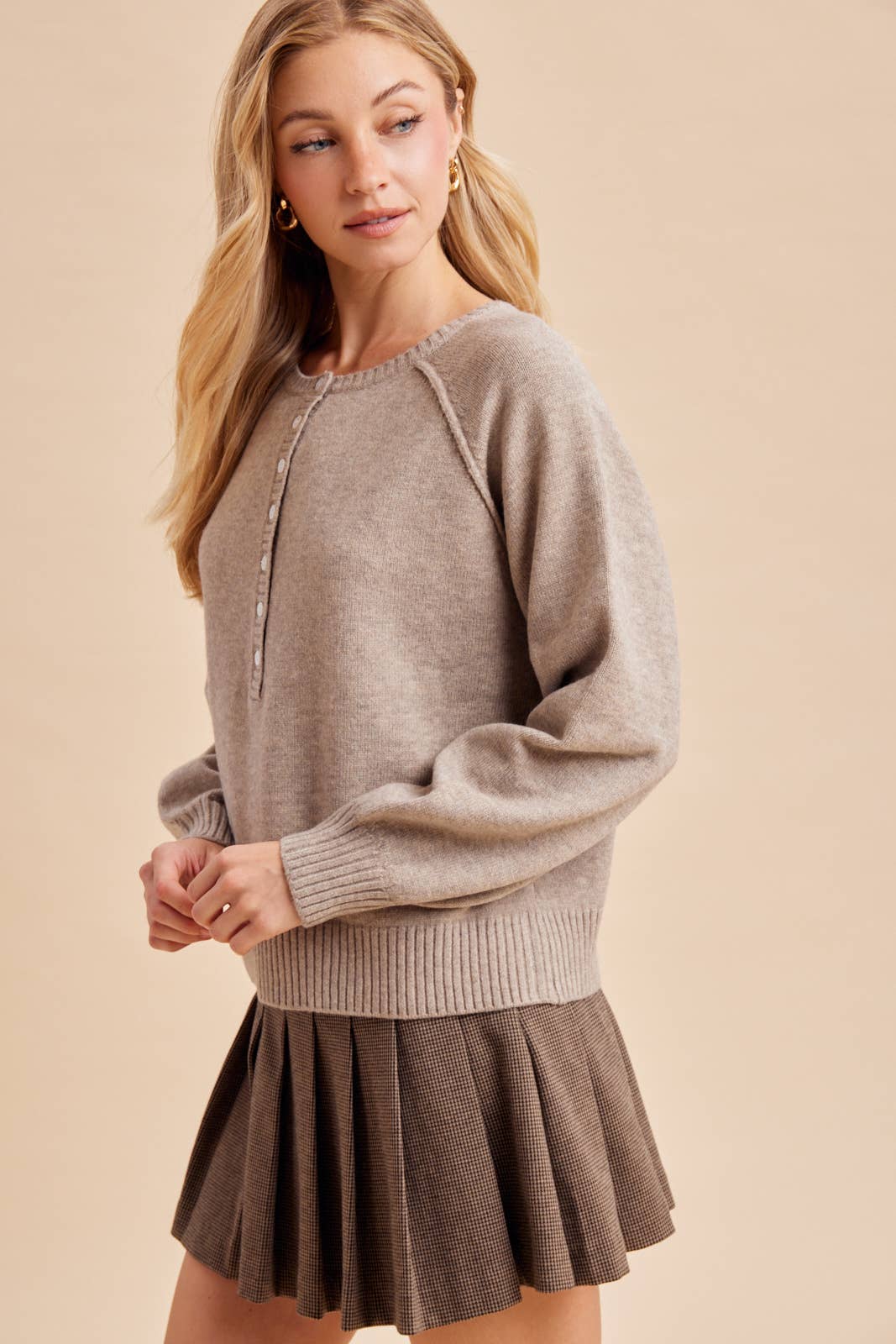 Raglan Henley Knit Sweater