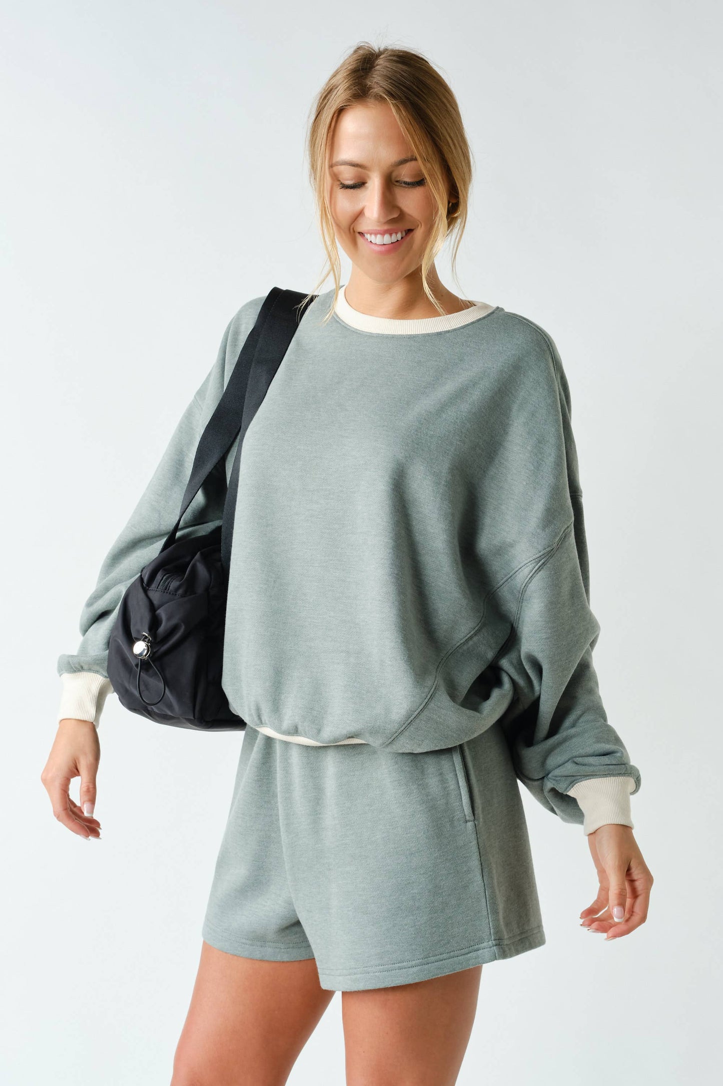 Cotton Fleece Contrast Crewneck Set