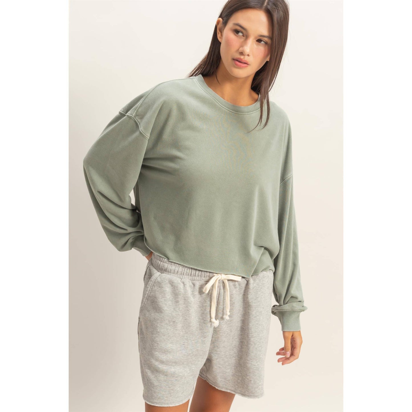 Cropped Mineral Wash Sweatshirt