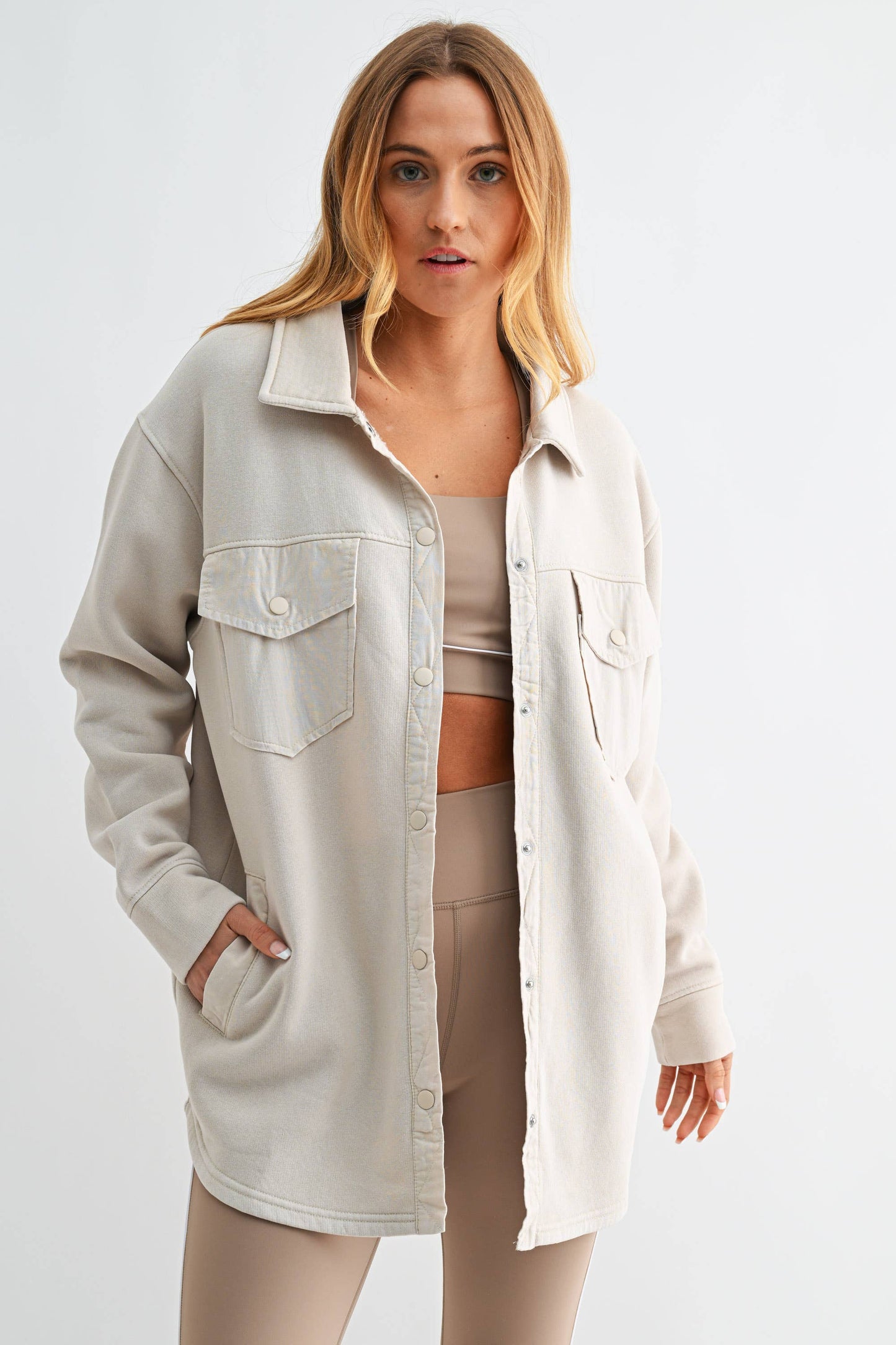Snap-On Shacket with Pockets