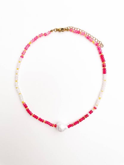 Pink Pop & Pearl Gemstone Beaded Necklace