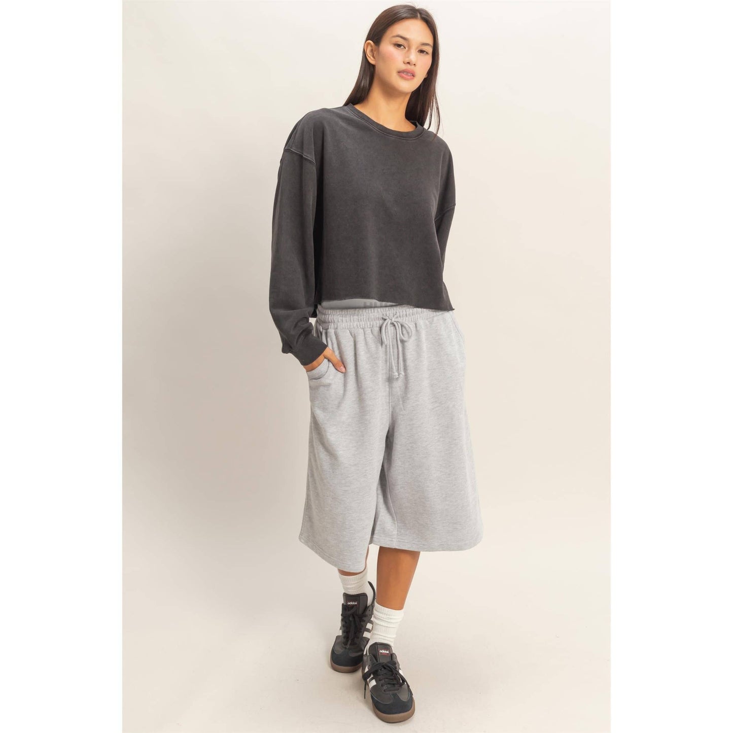 Cropped Mineral Wash Sweatshirt