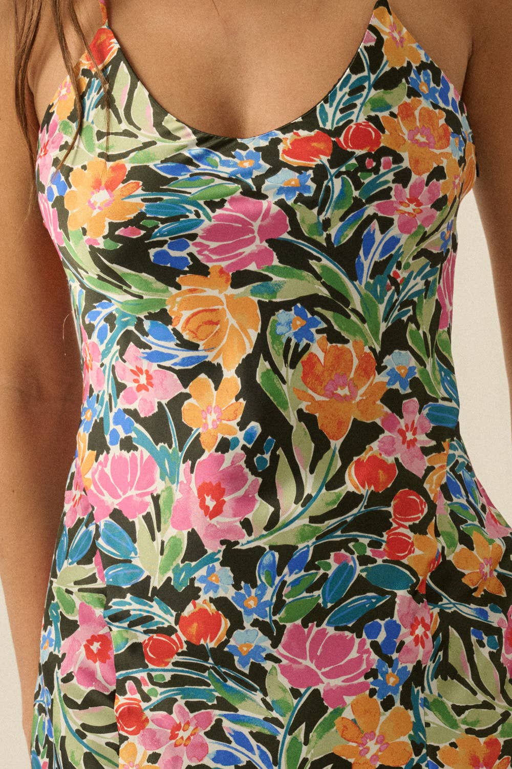 Floral Satin Fitted Maxi Slip Dress