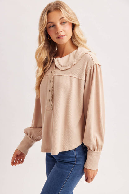 Collar Waffle Knit Top