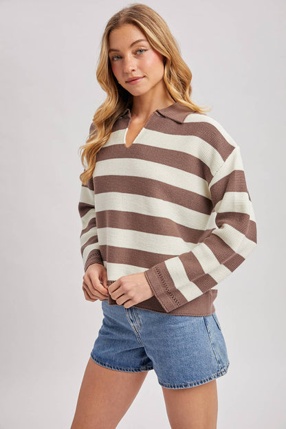 Striped Collar Boxy Pullover