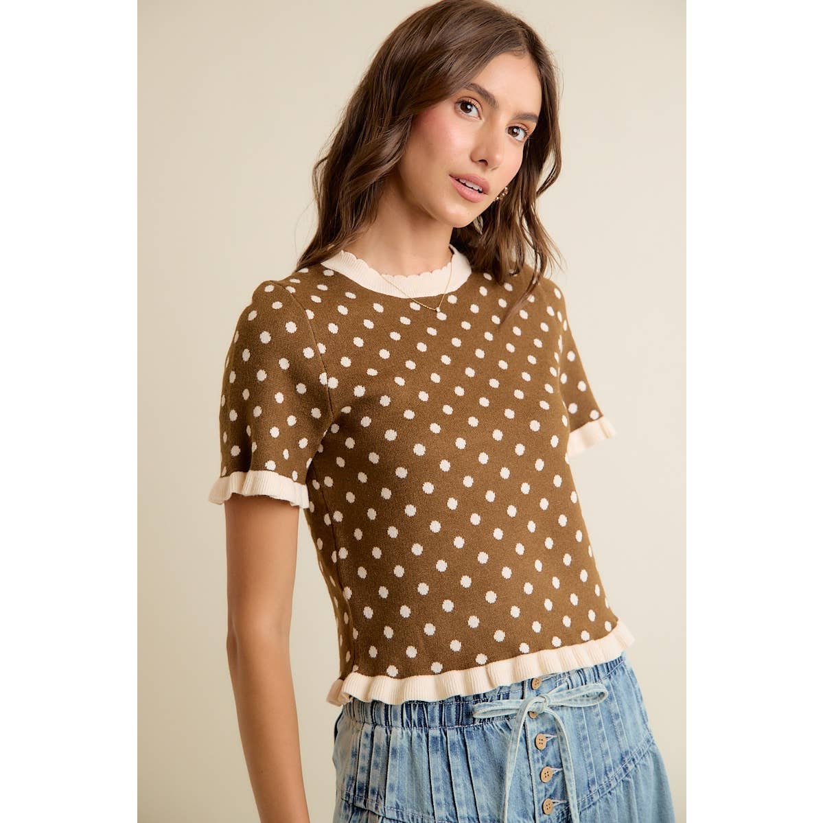 Polka Dot Ruffle Top