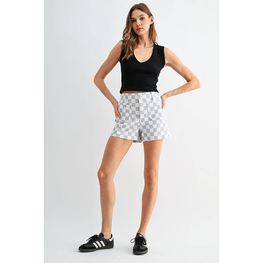 High-Rise Checker Shorts