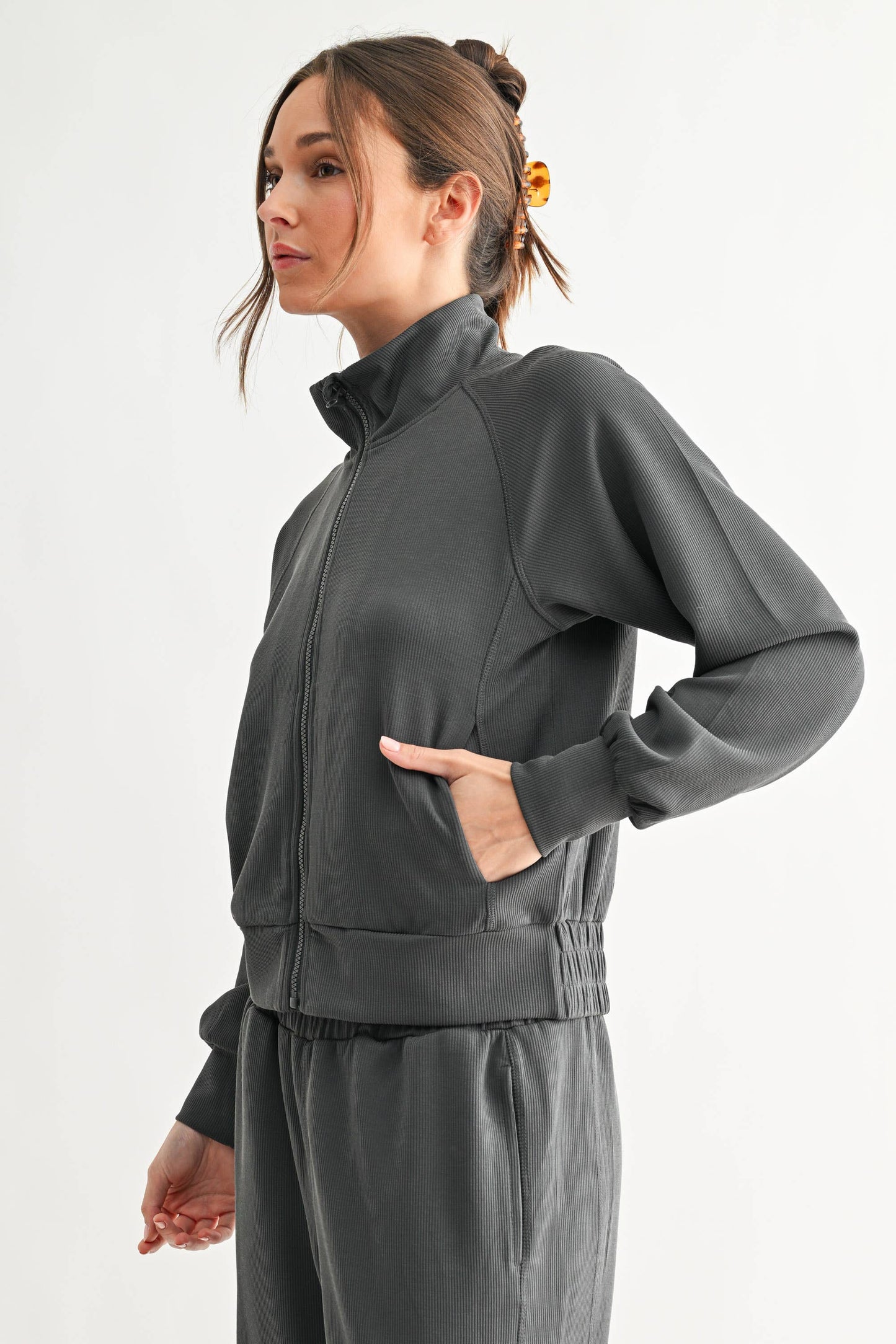 Luxe Sand Wash Rib Zip Jacket