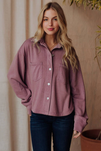Lavender Cropped Washed Soft Button Up
