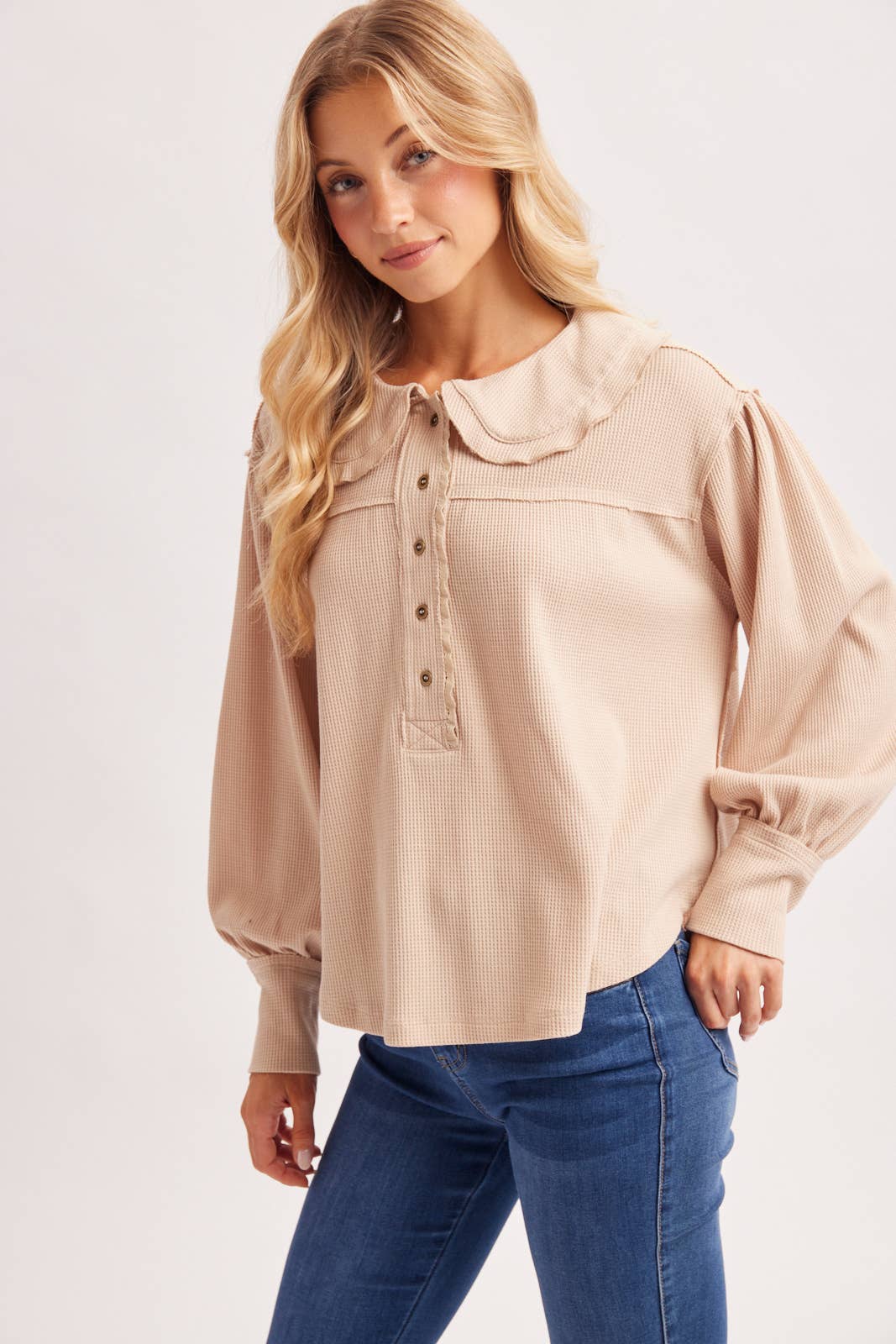 Collar Waffle Knit Top