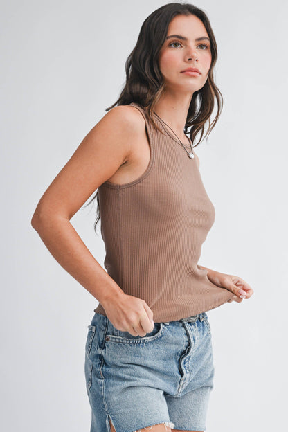 Ribbed Scoop Neck Tank Top