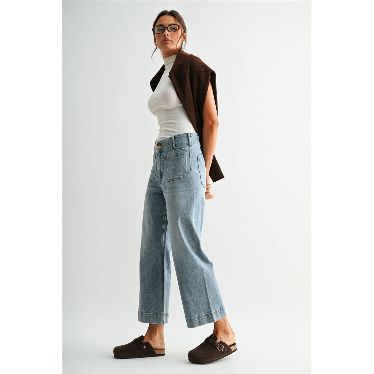 High Rise Wide Leg Patch Pocket