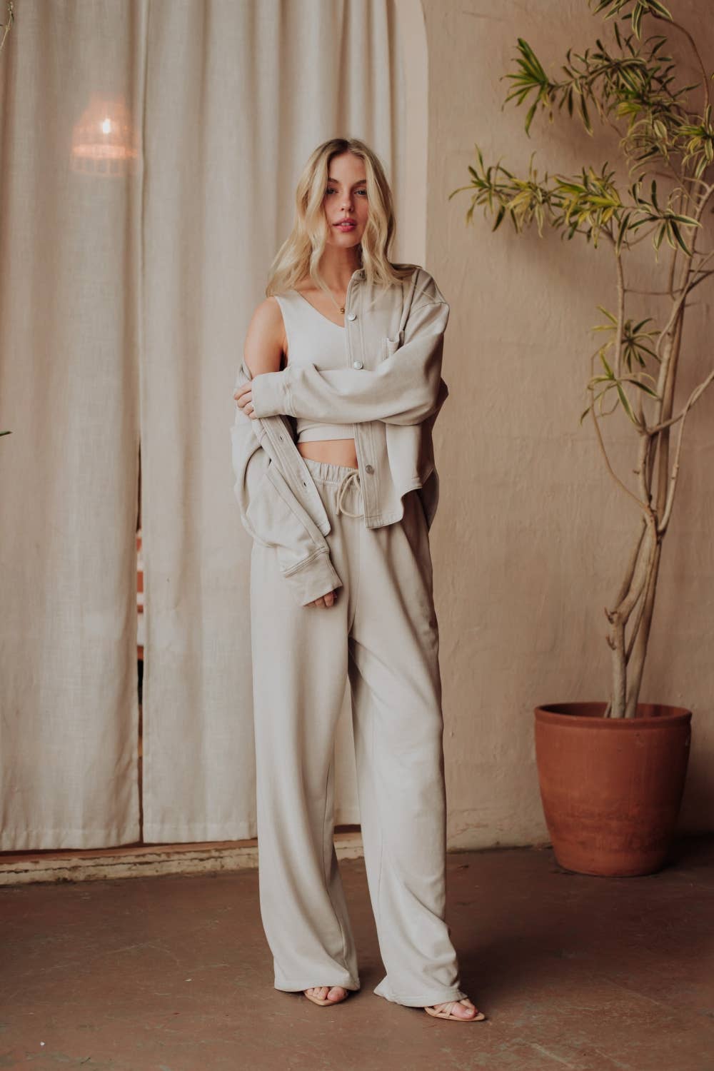 Lt. Gray Cropped Washed Soft Button Up