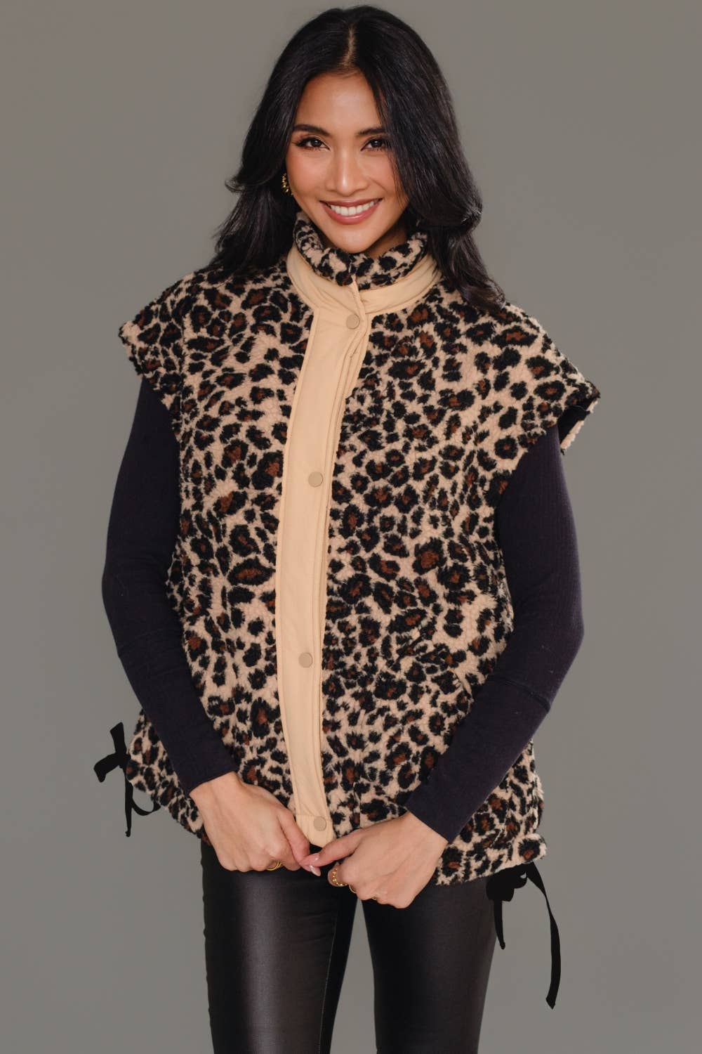Tan & Brown Leopard Fleece Vest