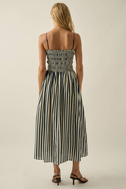 Striped Smocked Midi Dress