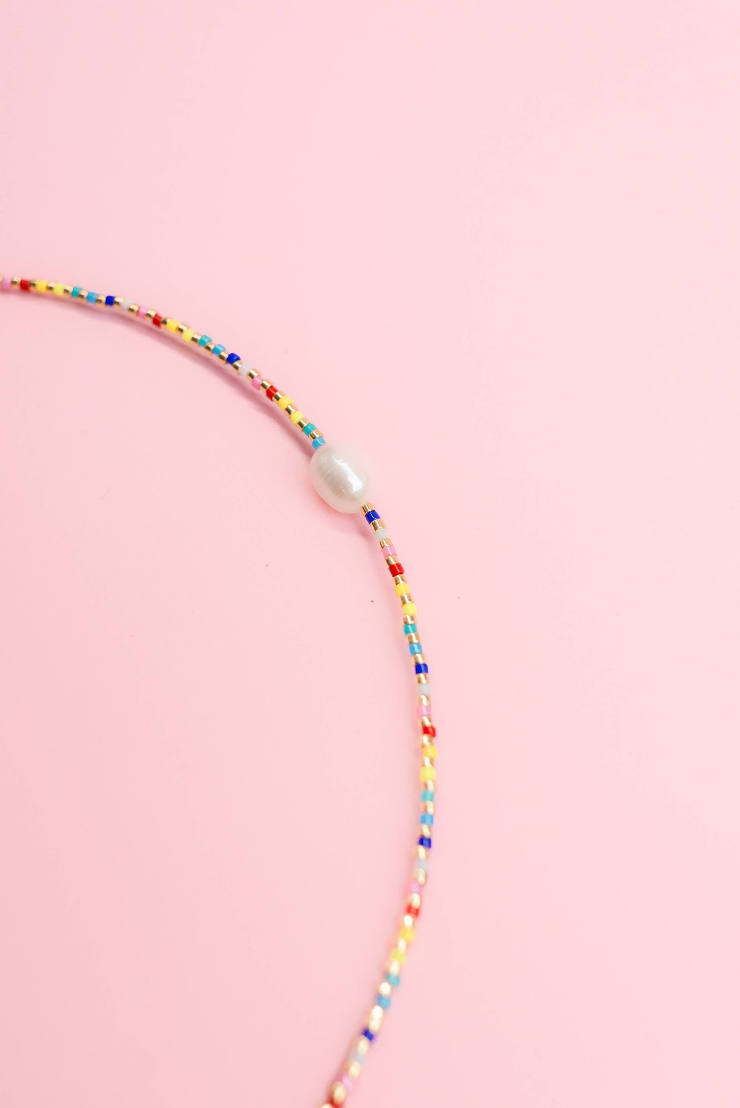 Party Pearl - Single Pearl and Rainbow Seed Bead Necklace