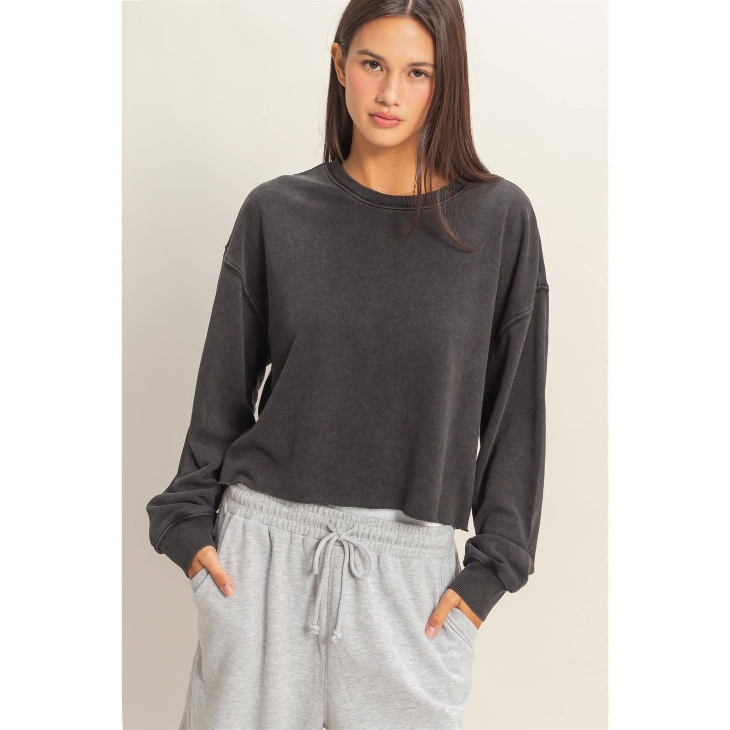 Cropped Mineral Wash Sweatshirt
