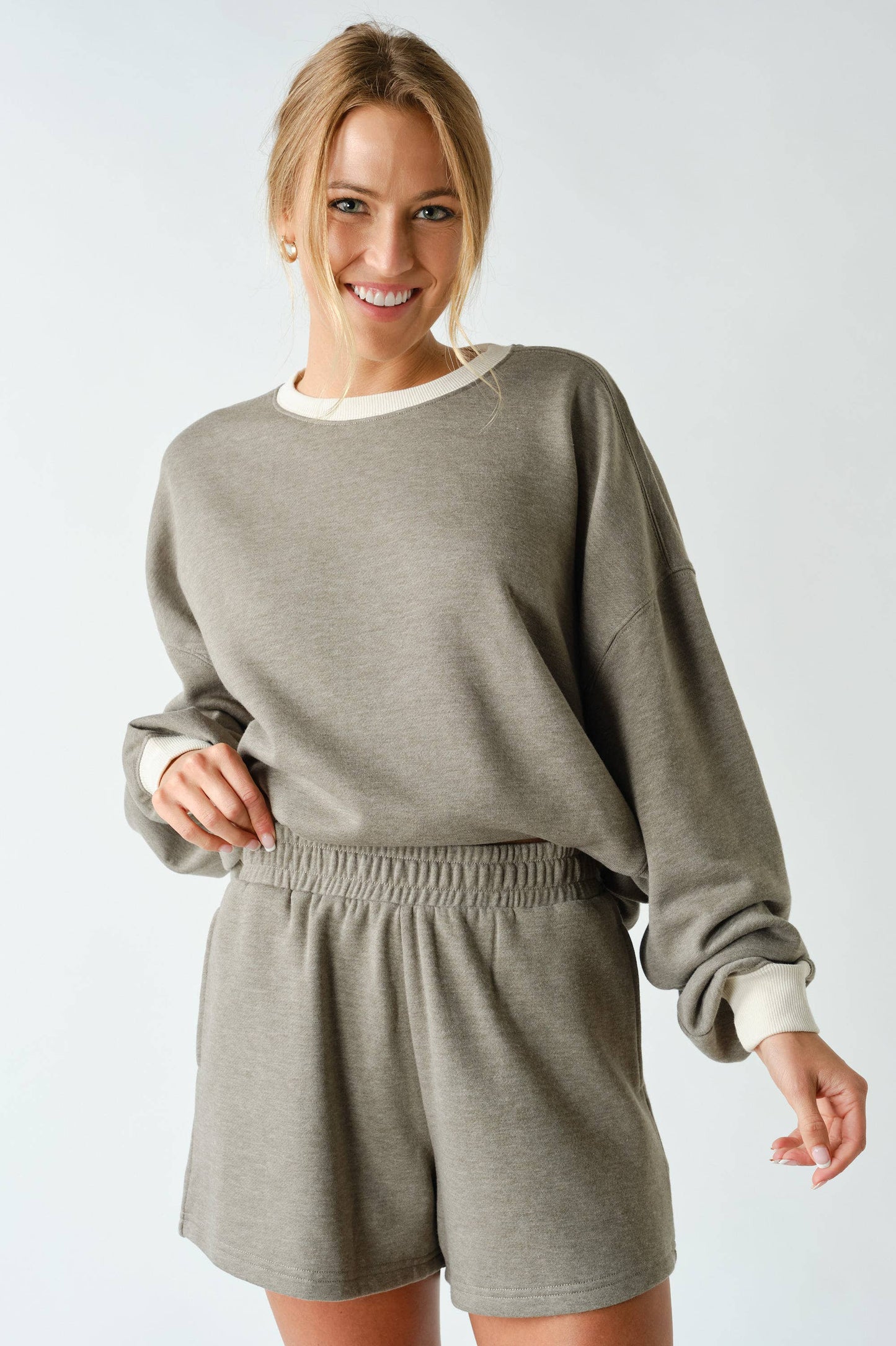 Cotton Fleece Contrast Crewneck Set