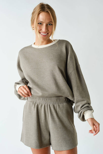 Cotton Fleece Contrast Crewneck Set