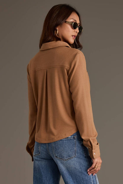 Cognac Cropped Soft Button Up
