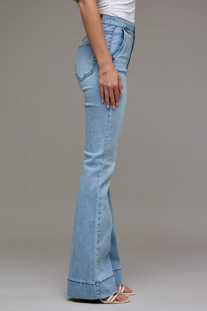 Light Wash High Rise Extended Waistband 33" Inseam Flare