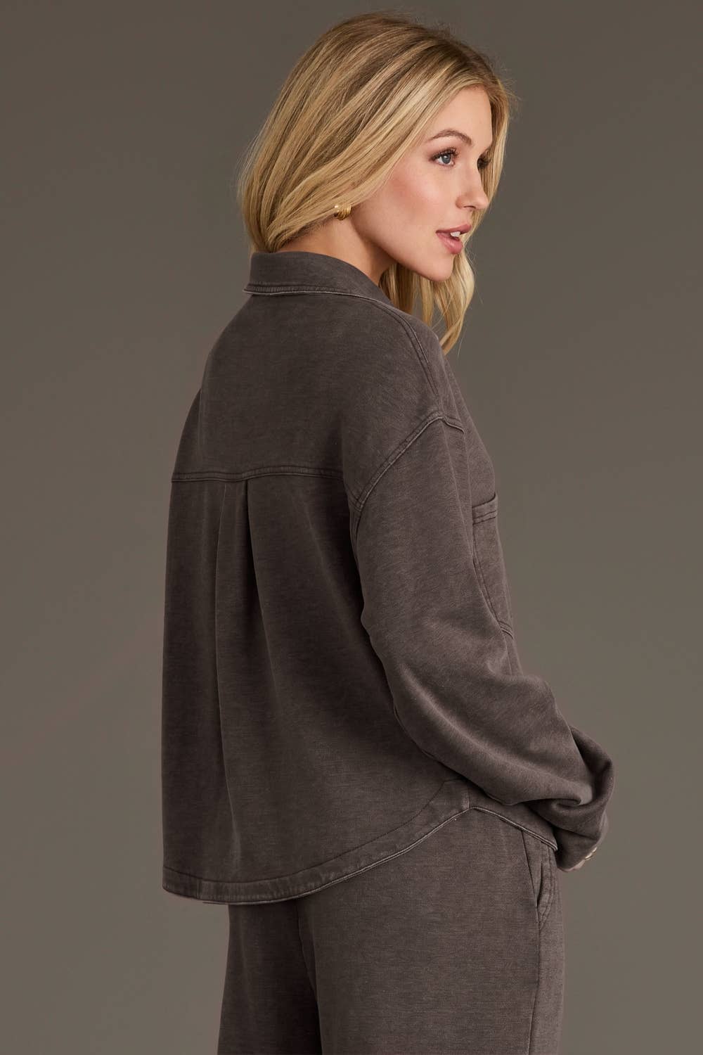 Cocoa Cropped Washed Soft Button Up
