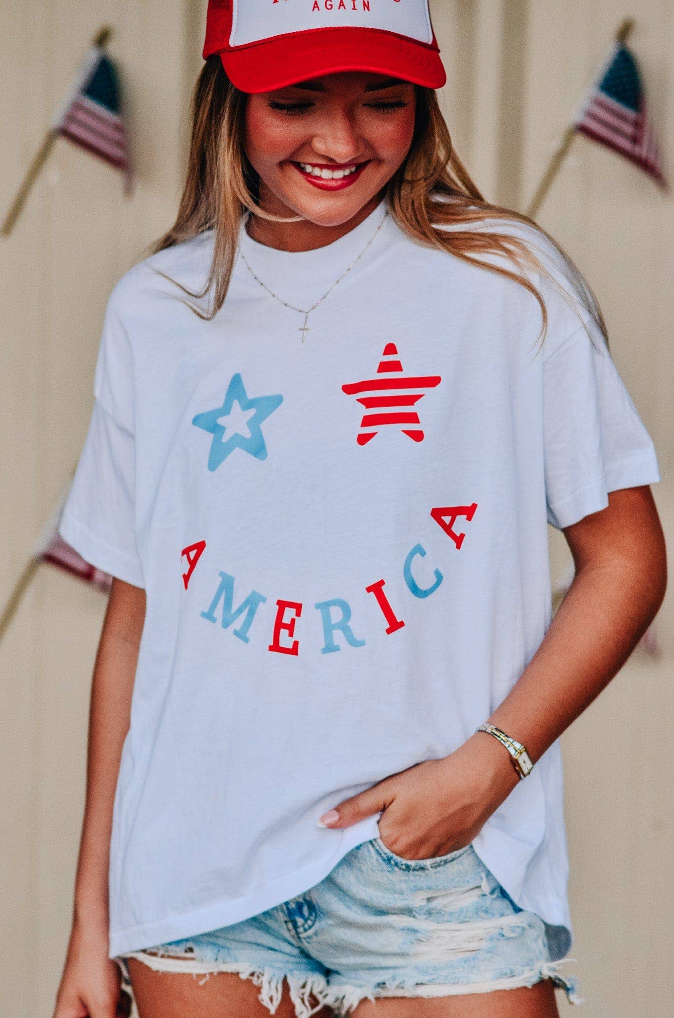 America Smiley High Low Tee