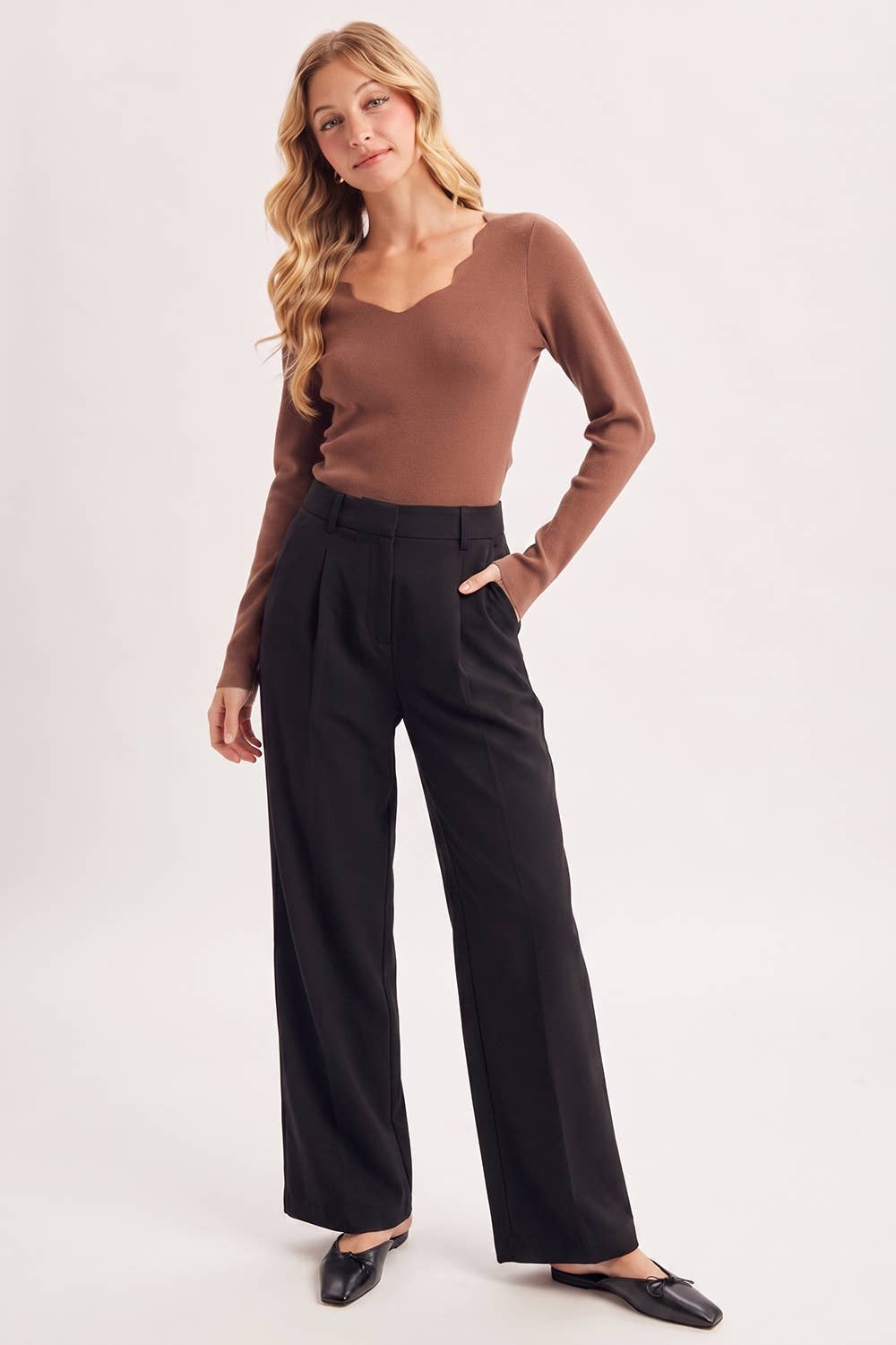 Scallop Neck Knit Top