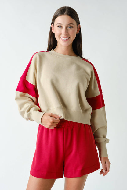 Contrast Edge Cropped Sweatshirt