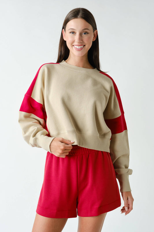 Contrast Edge Cropped Sweatshirt