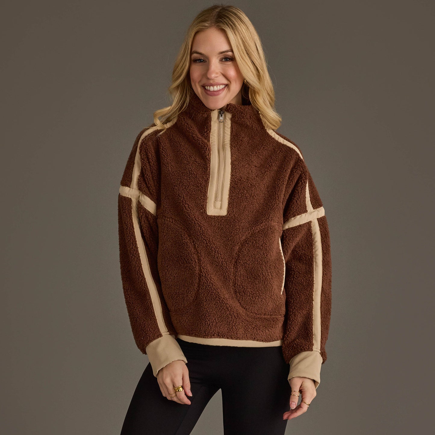 Brown & Tan Half Zip Sherpa