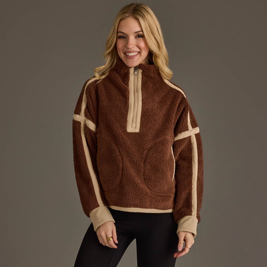 Brown & Tan Half Zip Sherpa