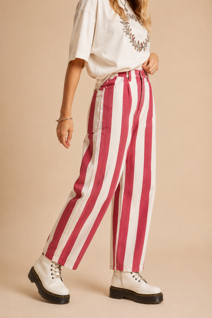 Candy Stripe Wide-Leg Barrel Pants