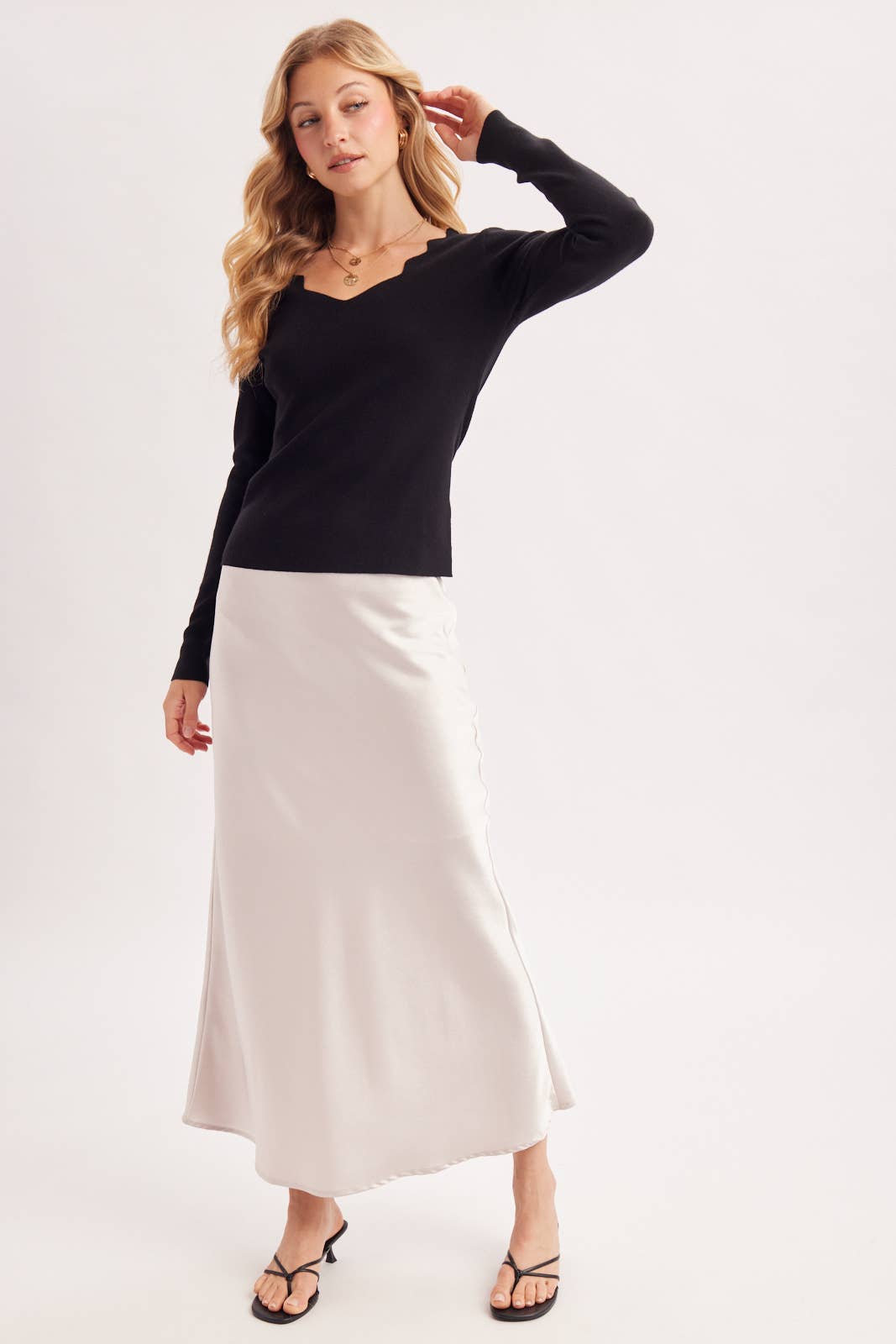 Scallop Neck Knit Top