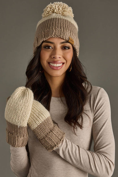 Beige & Taupe Pom Hat