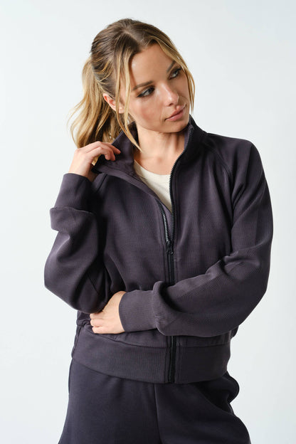 Luxe Sand Wash Rib Zip Jacket