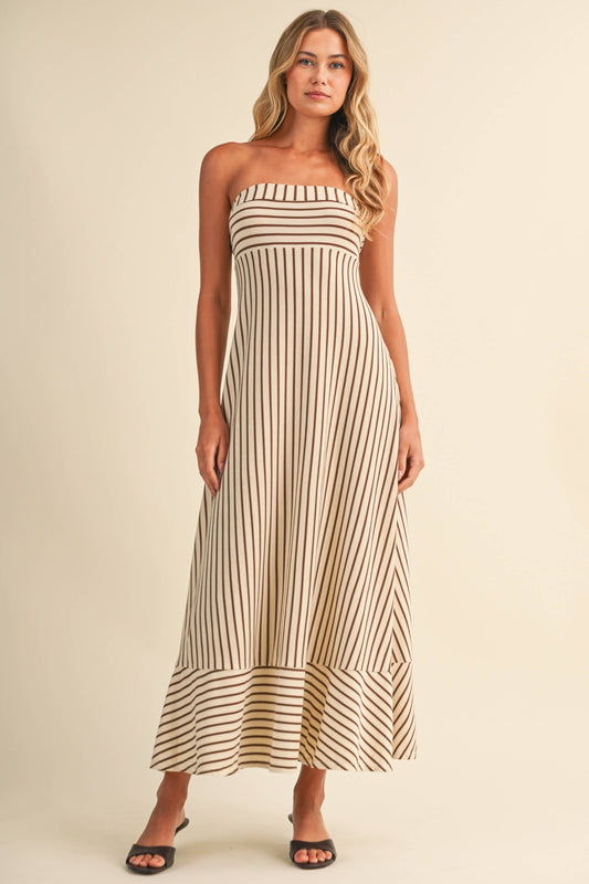 Striped Strapless Maxi Dress