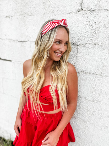 Red/ White Thick Striped Headband