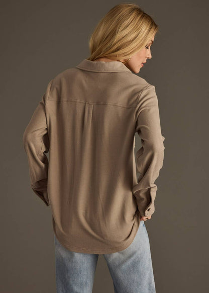 Taupe Soft Button Up