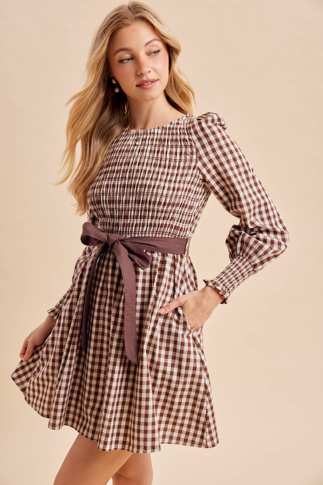 Smocked Tie Waist Mini Dress