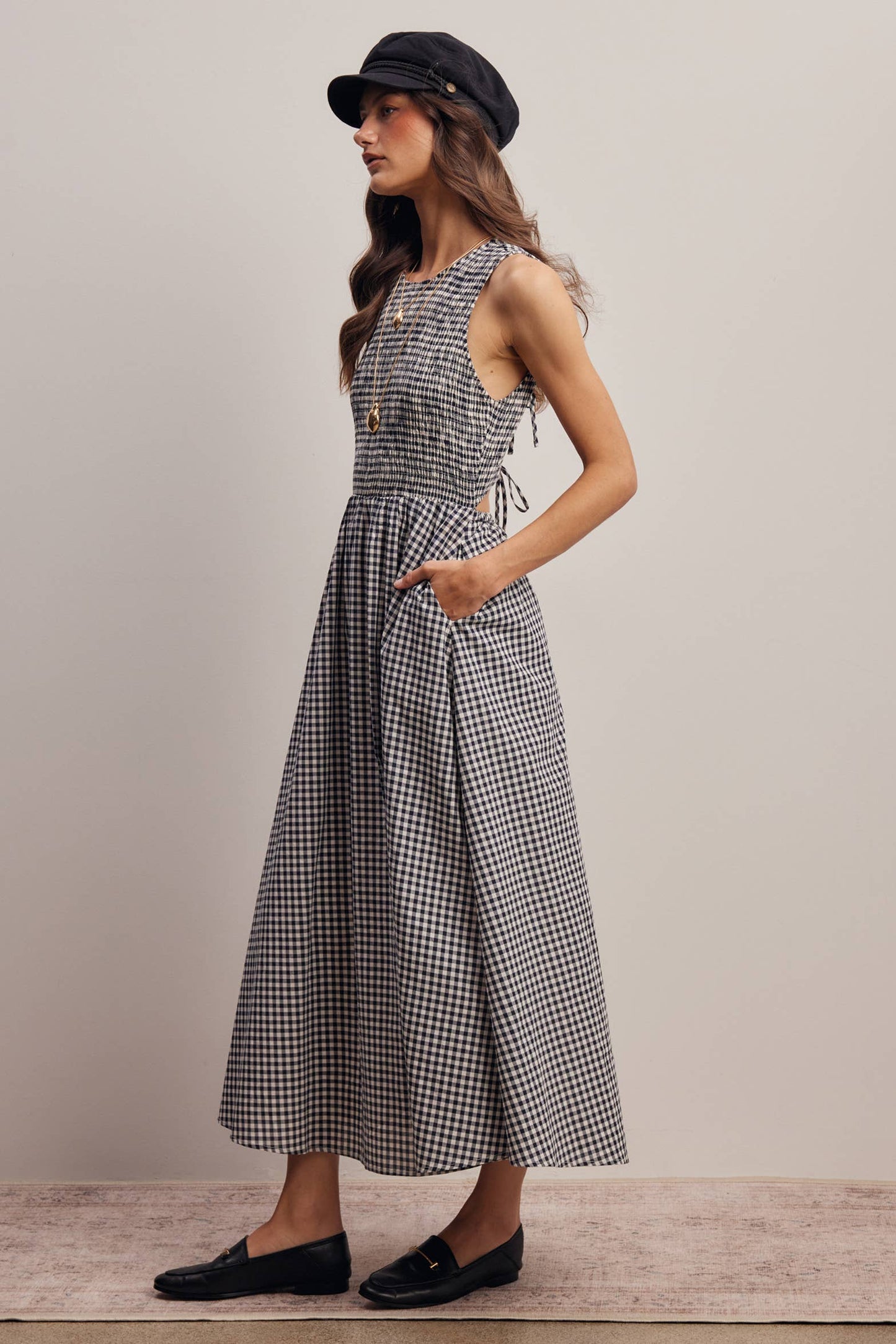 Open-Back Gingham Maxi Dress